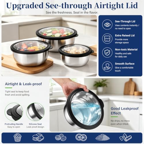 P&P CHEF Mixing Bowls with Lids Set of 3 - Image 4