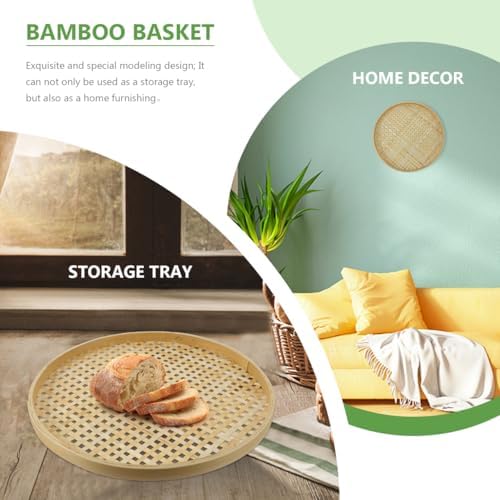 Bamboo Woven Low Basket 14.17 Inch Diameter Multi-Functional Bamboo Sieve Tray - Image 4