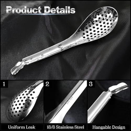 Stainless Steel Slotted Spoons Set of 2, Small Caviar Spoons - Image 4