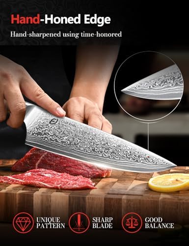 Emojoy 3-Piece Japanese Damascus Steel Knife Set, Olive Wood Handle & Box - Image 4