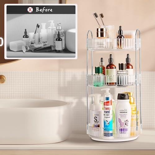 360 Rotating Makeup Organizer, 3 Tier Large Capacity Lazy Susan Bathroom - Image 2