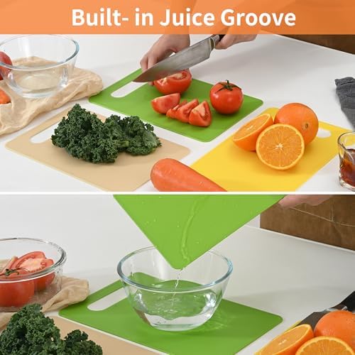 Luckyiren Plastic Cutting Board Set, 4-Piece Small Color-Coded Kitchen Mats - Image 2