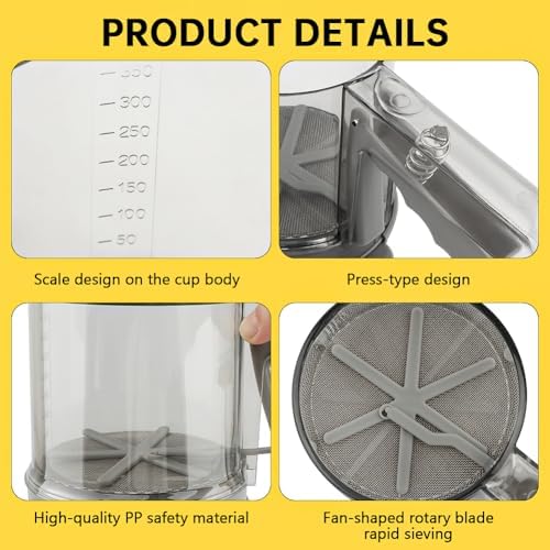 Flour Sifter for Baking with Seasoning Jar, 3 Cup, Hand Press Baking Sieve - Image 3