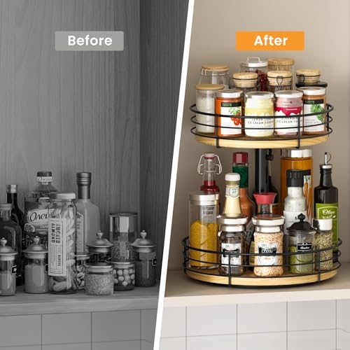 2 Tier Lazy Susan Spice Rack Organizer, Rotating Turntable - Image 5