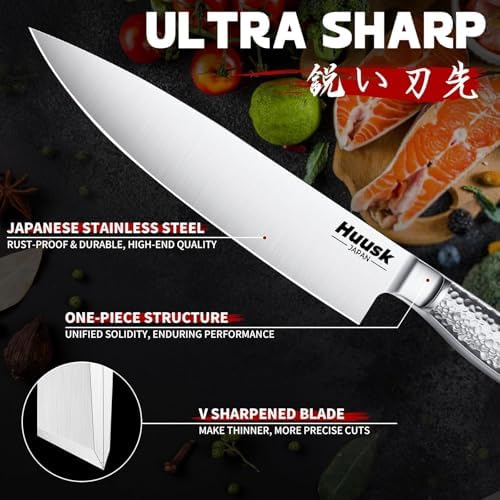 Huusk Kitchen Knife Set with Block & Built-in Sharpener - Image 3
