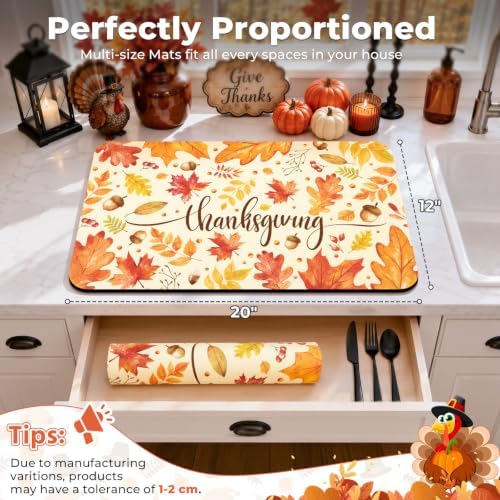 Findosom Thanksgiving Dish Drying Mat 12" x 20" Super Absorbent Coffee Mat - Image 2