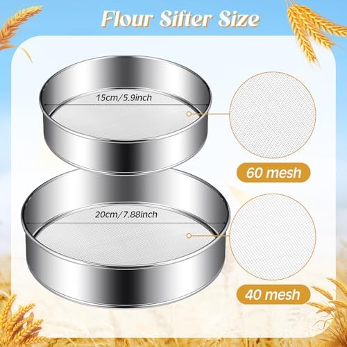 Patelai 2 Pcs Stainless Steel Round Flour Sifter Sieve Fine Mesh - Image 2