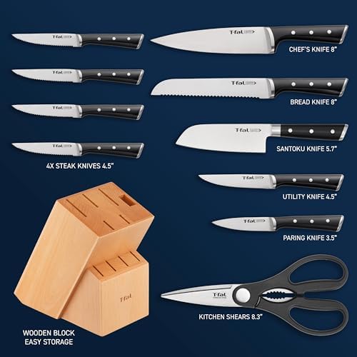 T-fal Ice Force 11-Piece German Stainless Steel Kitchen Knife Block Set - Image 2