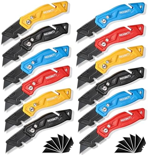 REXBETI 12-Pack Folding Pocket Utility Knife, SK2 Box Cutter, 32 Blades by REXBETI