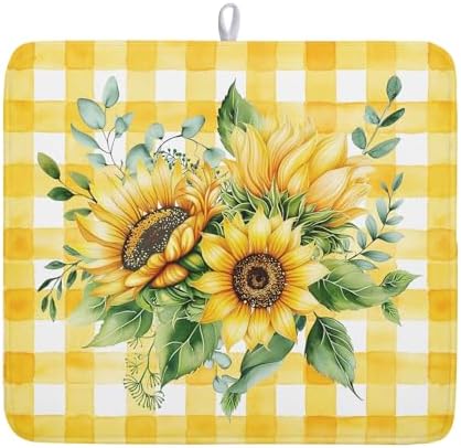 Sunflower Dish Drying Mat 16x18 Inch Absorbent Reversible Summer Sunflower by Kawani
