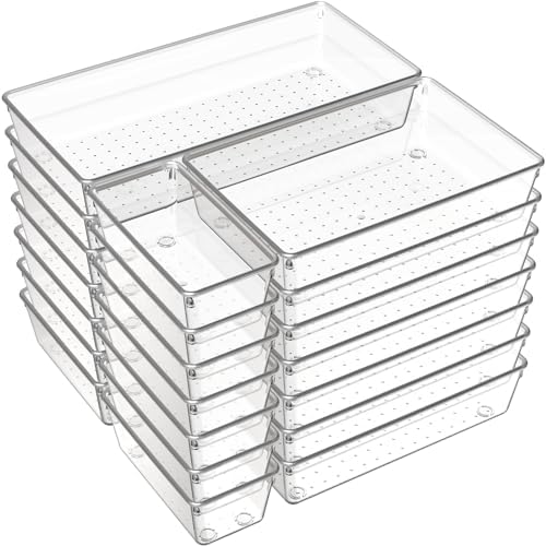 Criusia 21 Pack Large Clear Plastic Drawer Organizer Trays | BPA-Free Acrylic by Criusia