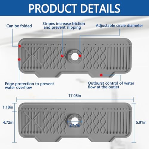 Sink Splash Guard Gen2-17" x 6'' Kitchen Sink Accessories, Silicone Sink Mat - Image 2
