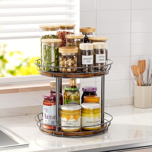 LAMU 2 Tier Lazy Susan Turntable Rotating Spice Rack Organizer - Image 2
