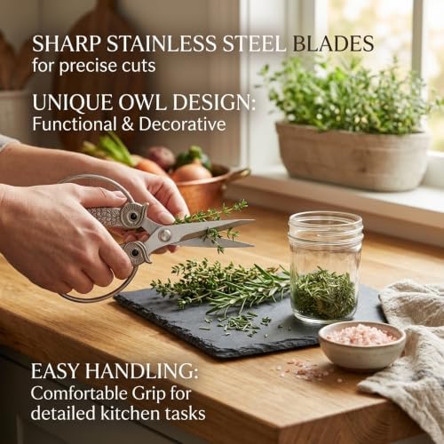 XSNBRD All Purpose Kitchen Shears, Pearl Nickel Stainless Steel Owl Scissors - Image 6