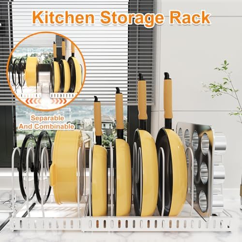 Pot and Pan Organizer Rack for Cabinet, 3 Expandable Pot Lid Organizer Holder - Image 4