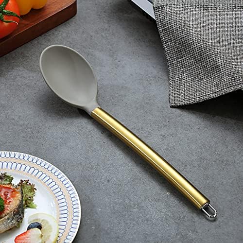 Berglander Non-stick Silicone Solid Serving Spoon, Titanium Gold Plating handle - Image 2