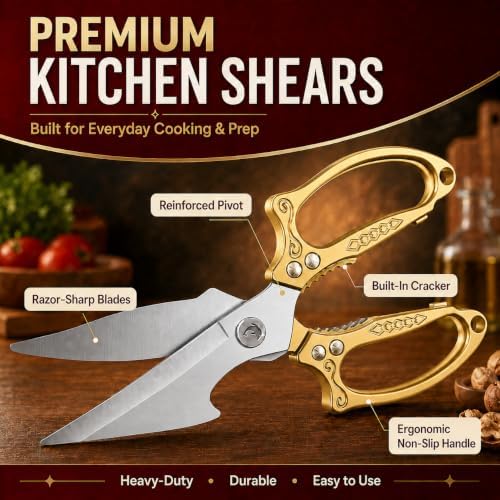 Premium Gold Kitchen Shears Heavy Duty, Stainless Steel Multipurpose Scissors - Image 5