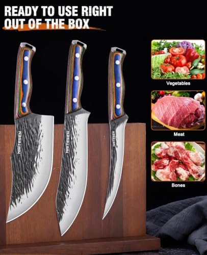 Naitesen 3PCS Hand Forged Butcher Knife Set - Image 5