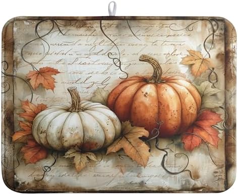 Fall Pumpkin Dish Drying Mats for Kitchen Counter 18x24 Inch Vintage Maple by Wnoesat
