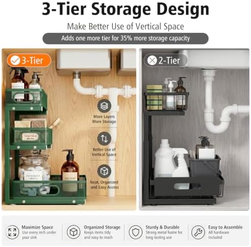 Under Sink Organizer, 3-Tier Sliding Drawers - Image 5