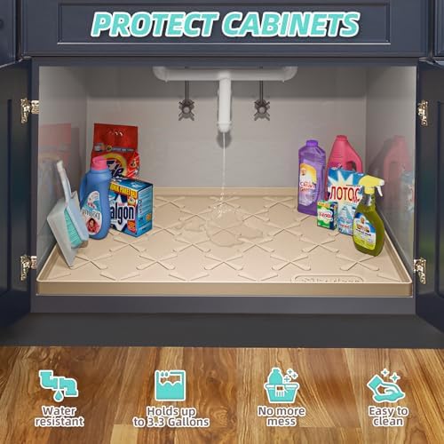 SIKADEER Waterproof Under Sink Mat 22" x 22" Silicone Mat Cabinet Protector - Image 4