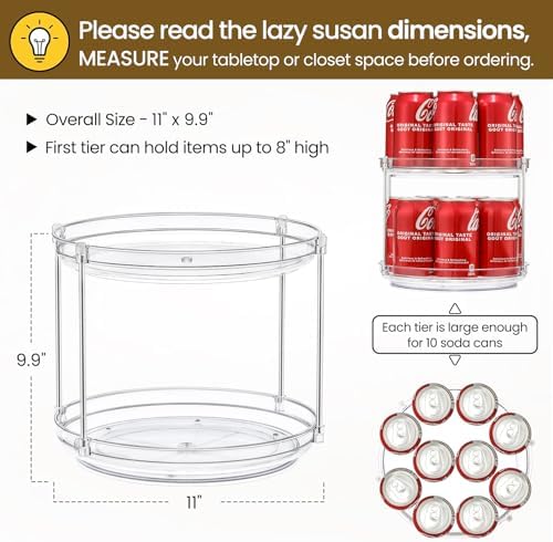 2 Set 2 Tier Clear Acrylic Lazy Susans, Non-Skid Turntable Organizer - Image 2
