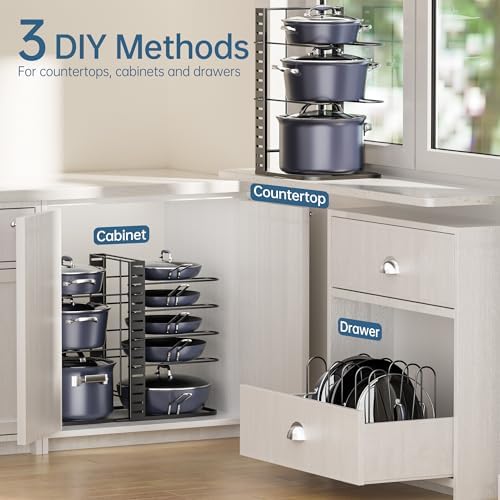 ORDORA Pots and Pans Organizer Under Cabinet 14.6", 8-Tier Adjustable Rack - Image 6