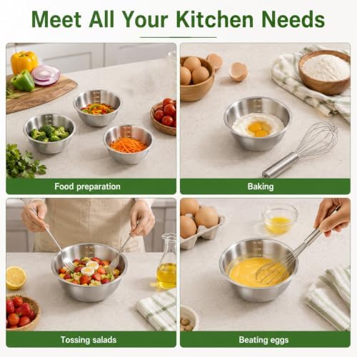 salbsever 3 Pcs Stainless Mixing Bowls, Metal Cooking Bowl - Image 6