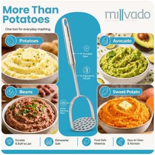 Millvado Potato Masher Stainless Steel, Best Mashed Potatoes Masher Kitchen Tool - Image 5