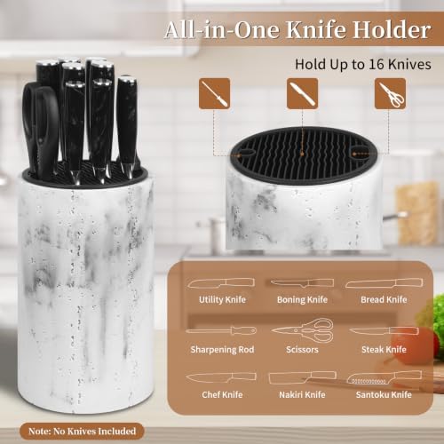 Knife Block Without Knives, Travertine Stone Look, Round Universal Knife Holder - Image 2