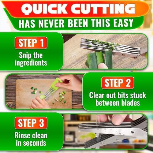 Herb Scissors with 5 Blades and Cover, Cleaning Brush, Even Cuts - Image 5