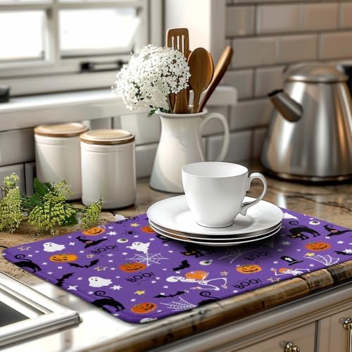 Halloween Dish Drying Mat for Kitchen Counter Cute Cat Boo Bats Skull Drying - Image 6