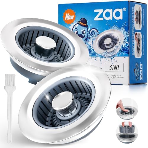 zaa 3 in 1 Kitchen Sink Stopper Strainer Basket Pop-Up Removable 2 Pack by zaa