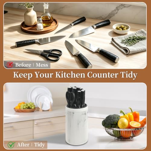 Universal Knife Block Without Knives, Sandstone Look, Round Knife Holder - Image 7