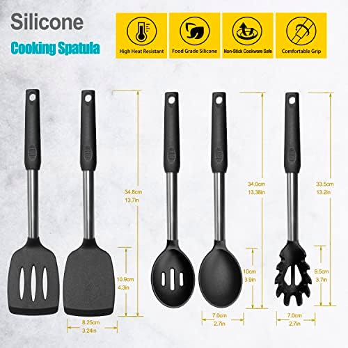 Silicone Spatula and Cooking Spoon, 5 Pack Non-Stick Cooking Utensils - Image 2