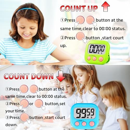 Timer for Kids Digital Kitchen Timers for Cooking- 2 Pack Blue Green - Image 7