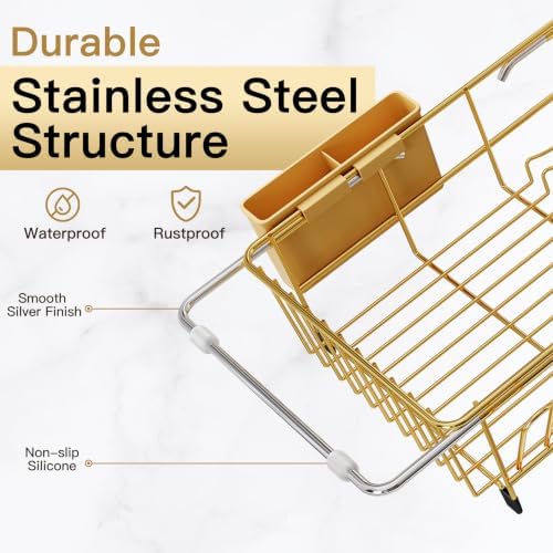 JASIWAY Gold Dish Drying Rack in Sink, Dish Drainer - Image 5