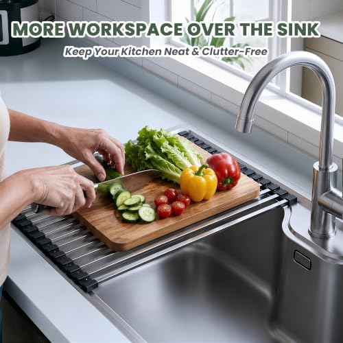 Roll Up Dish Drying Rack Over the Sink 17 x 13’’, 304 Stainless Steel Black - Image 4