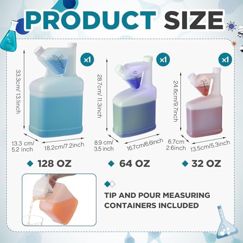 3 Pcs 32oz 64oz 128oz Tip and Pour Measuring Containers HDPE Plastic Bottle No - Image 2