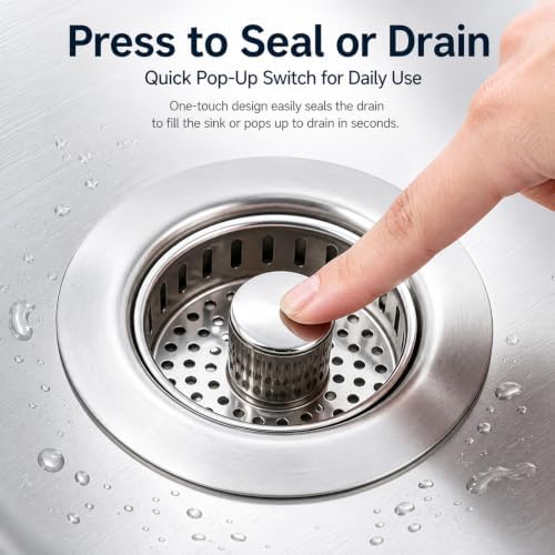 2 Pack Kitchen Sink Drain Strainer, 3 in 1 Stainless Steel Pop Up Sink Stopper - Image 6