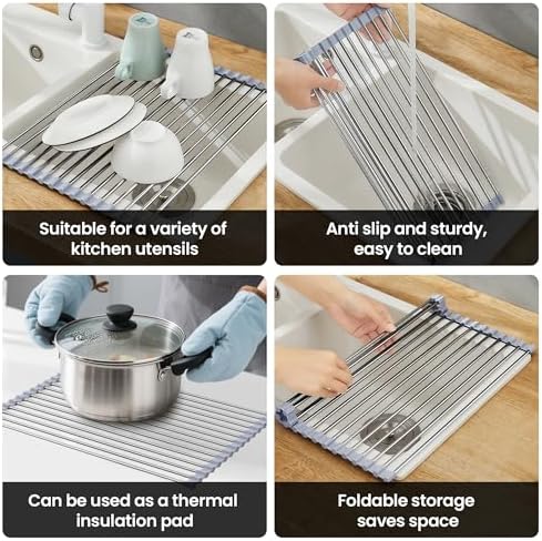 Roll Up Dish Drying Rack for Sink, Over Sink Dish Rack 17 x 15.7 Inch, Silicone - Image 6