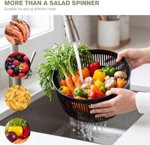 Greentainer 5.3QT Stainless Steel Salad Spinner, Hand-cranked Lettuce Spinner - Image 5