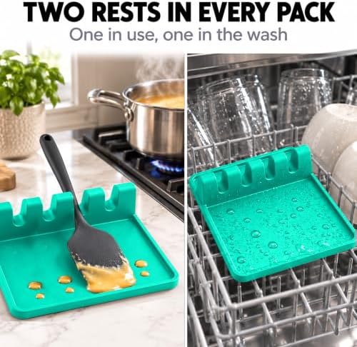 2 Pack Aqua Green Silicone Spoon Rest - Image 5