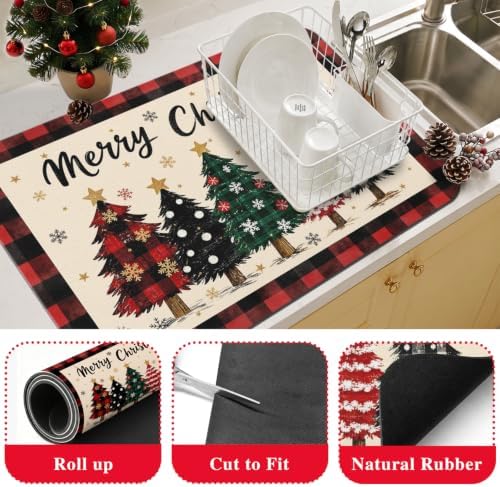 Christmas Dish Drying Mat Kitchen Countertop, Super Absorbent Coffee Bar Mat - Image 2