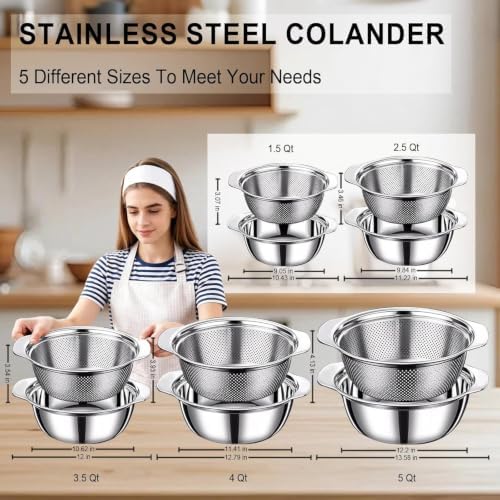 Stainless Steel Colander, 3.5 QT Metal Strainer - Image 2