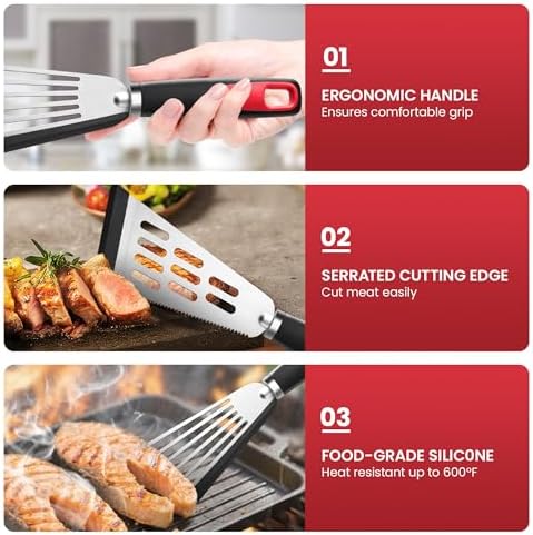 Fish Spatula Set of 2, 600ºF Heat Resistant Fish Spatula Silicone - Image 3