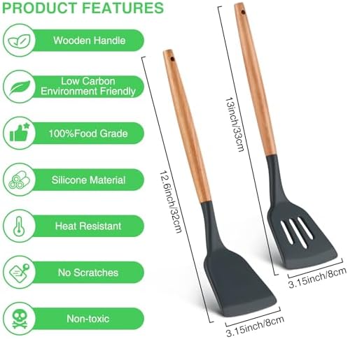 2 Pieces Silicone Slotted Turner Set, Silicone Turner Spatula - Image 2