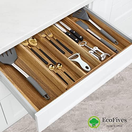 EcoFives Luxury Acacia Silverware Organizer -Kitchen Drawer Organizer - Image 2