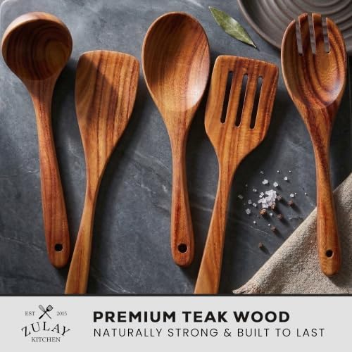 Zulay Kitchen Extra-Large 5-Piece Wooden Spoon Set - Image 2