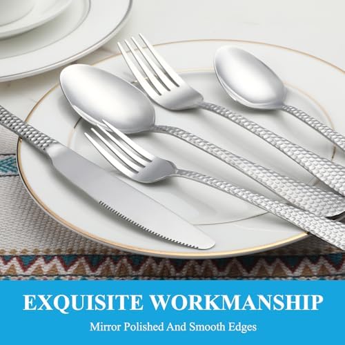30 Pcs Hammered Silverware Set Service - Image 4